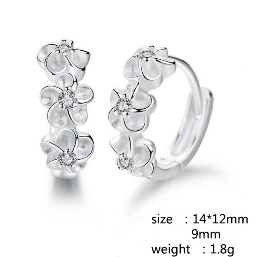 s925 Sterling Silver Flower Crystal Circle Hoop Earring For Women - Picture 6 of 6